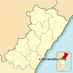 situaci&oacute;n de la ciudad de Borriana en la provincia